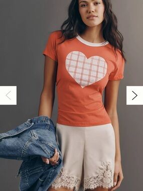 NWT Anthropologie Letluv Plaid Heart Ringer Tee